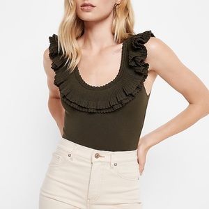 Express Body Contour Ruffle Scoop Neck Sweater Tank